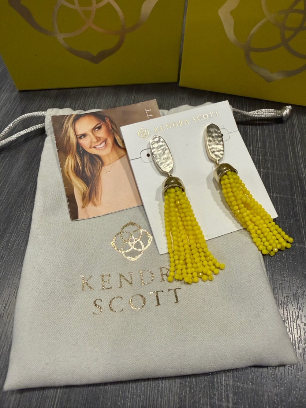 Kendra Scott Marin Yellow Beaded Tassel Earrings with Hammered Silver Tops
